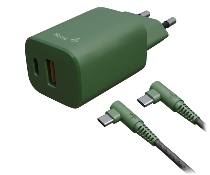 Ładowarka do smartfonów Hune Ładowarka sieciowa GaN 20W USB-C+USB-A + 1.2 m USB-C Forest